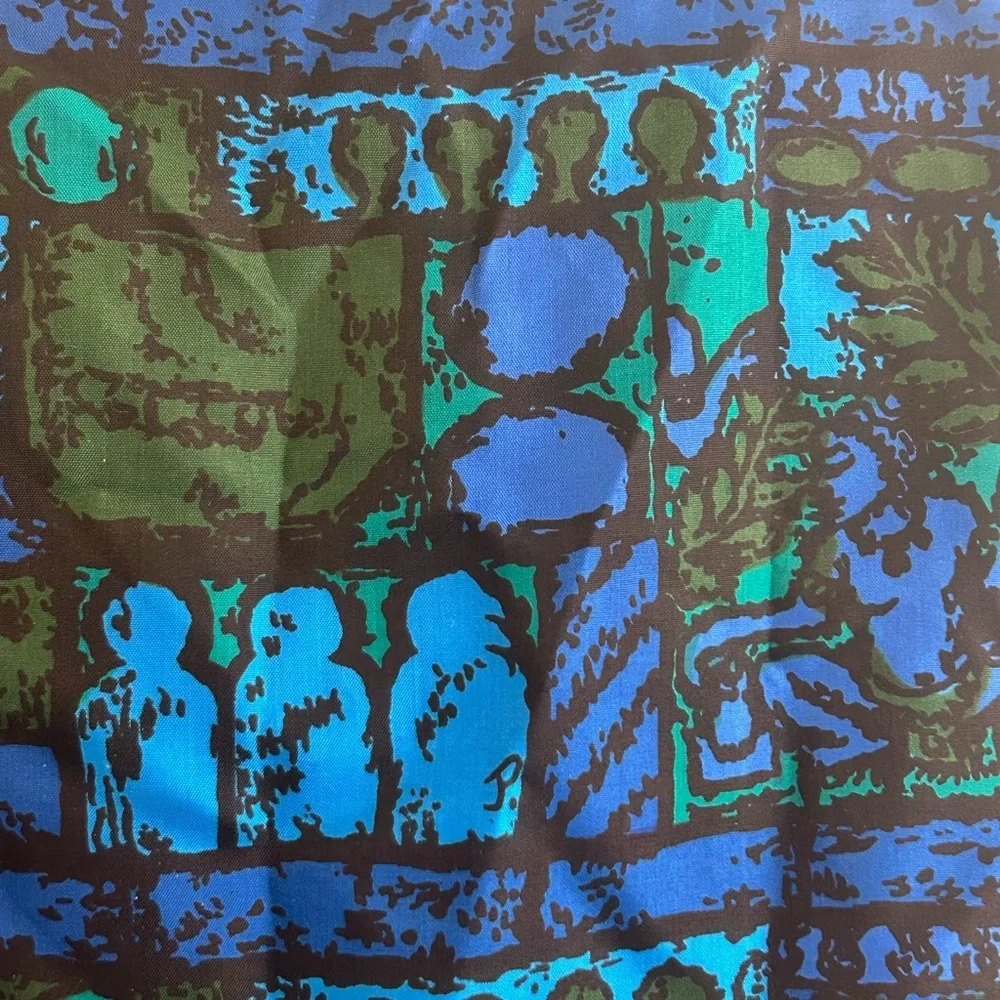 Thai silk by SIAM MALEE  blue / Green Patterned Women's light top sz 2